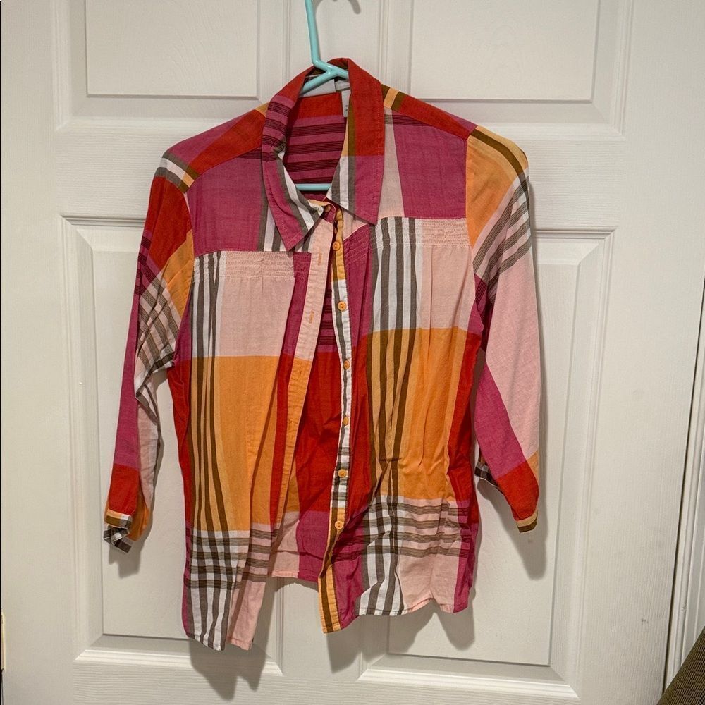 Kim Rogers Colorful Plaid Button-Up Long Sleeve Shirt